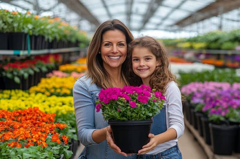 Happy mom and daughter enjoying their trip to Countryside Greenhouse